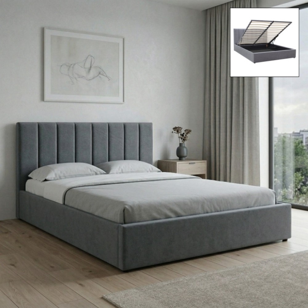Κρεβάτι Renata Megapap υφασμάτινο με αποθηκευτικό χώρο χρώμα γκρι 150x200εκ.