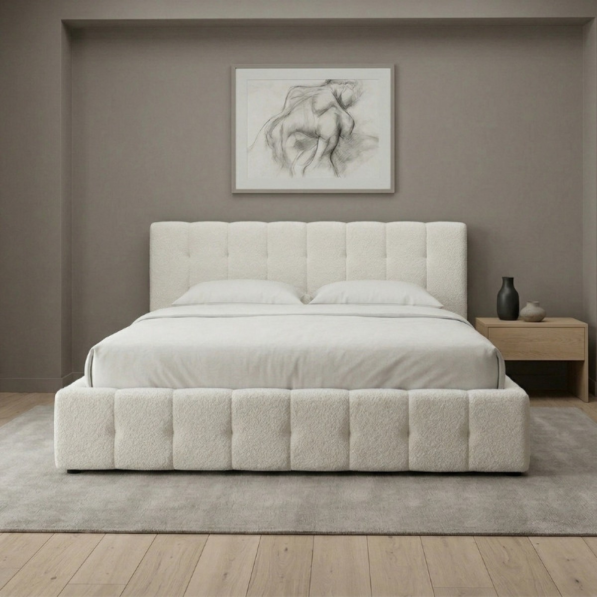 Κρεβάτι Norah Megapap μπουκλέ ύφασμα με αποθηκευτικό χώρο χρώμα ivory 160x200εκ.