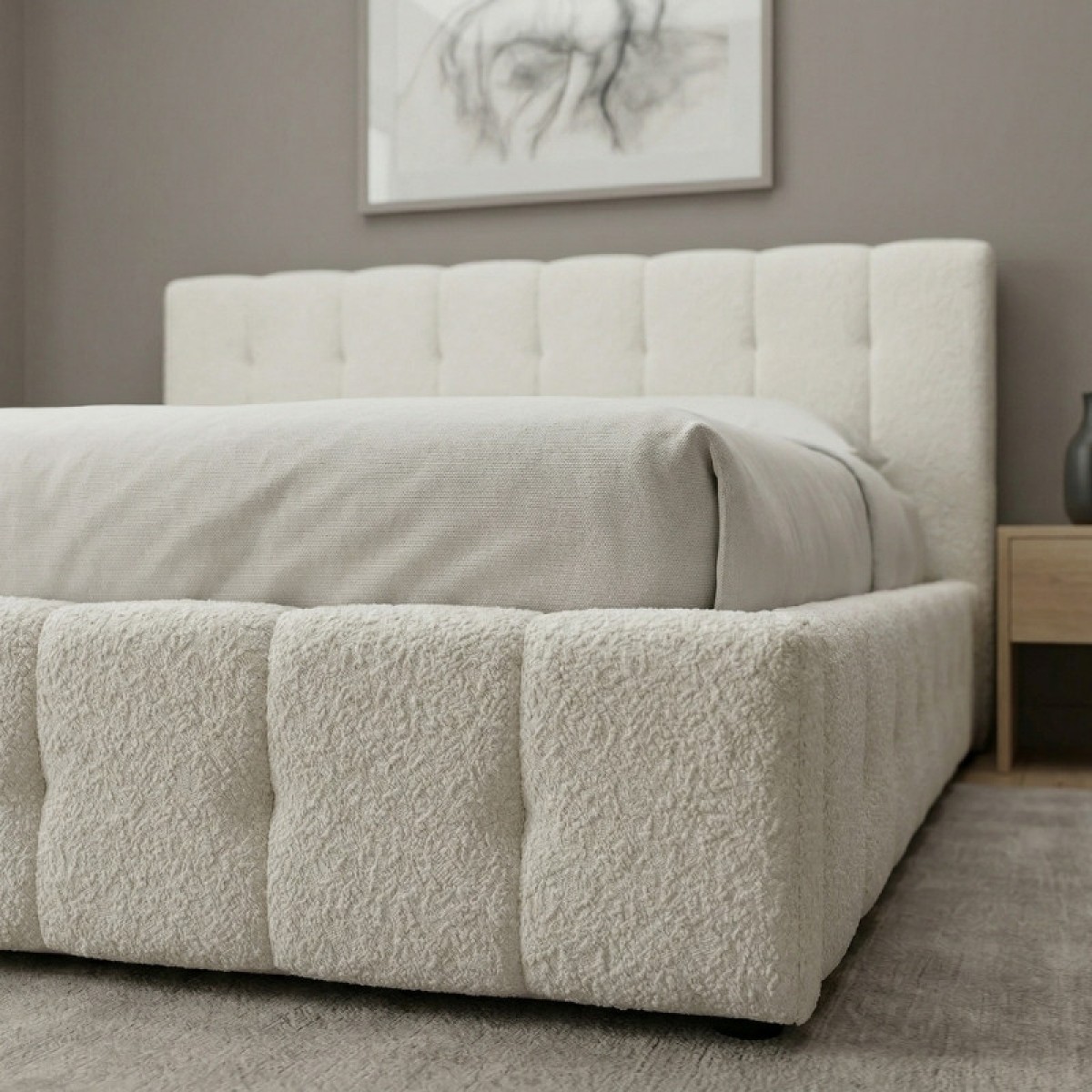 Κρεβάτι Norah Megapap μπουκλέ ύφασμα με αποθηκευτικό χώρο χρώμα ivory 160x200εκ.