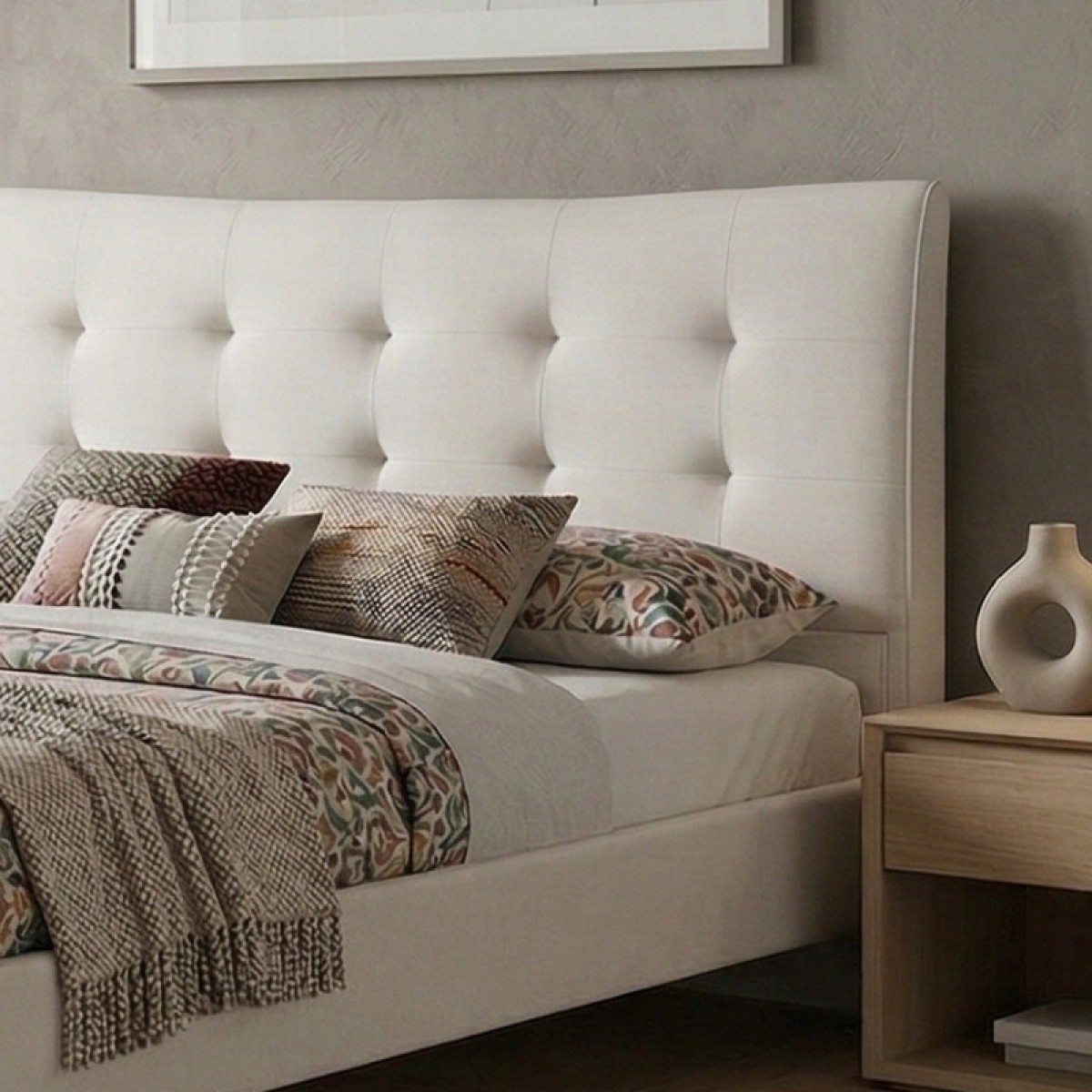 Κρεβάτι Mirel Megapap υφασμάτινο χρώμα ανοιχτό μπεζ 160x200εκ.