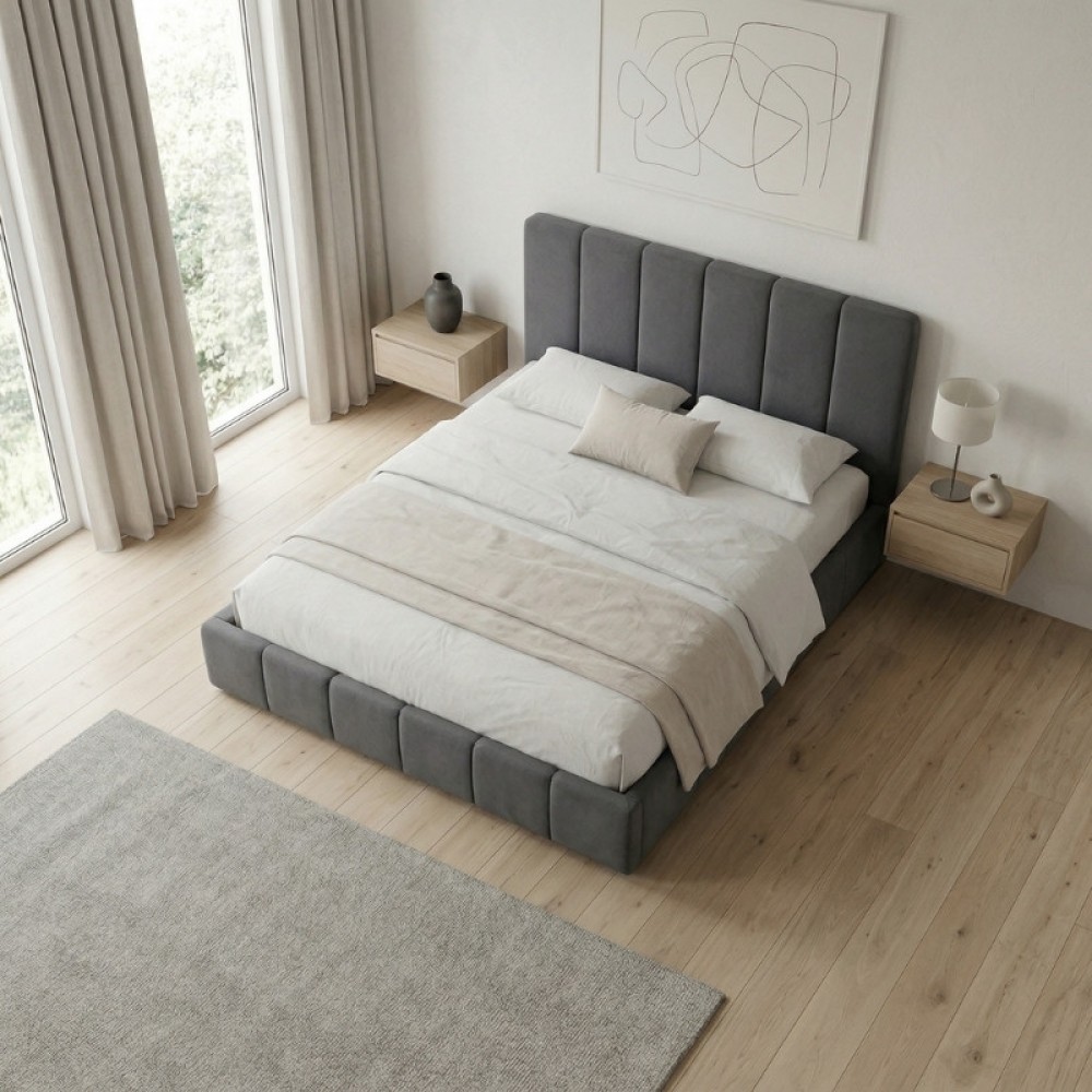 Κρεβάτι Nival Megapap υφασμάτινο με αποθηκευτικό χώρο χρώμα ανθρακί 160x200εκ.