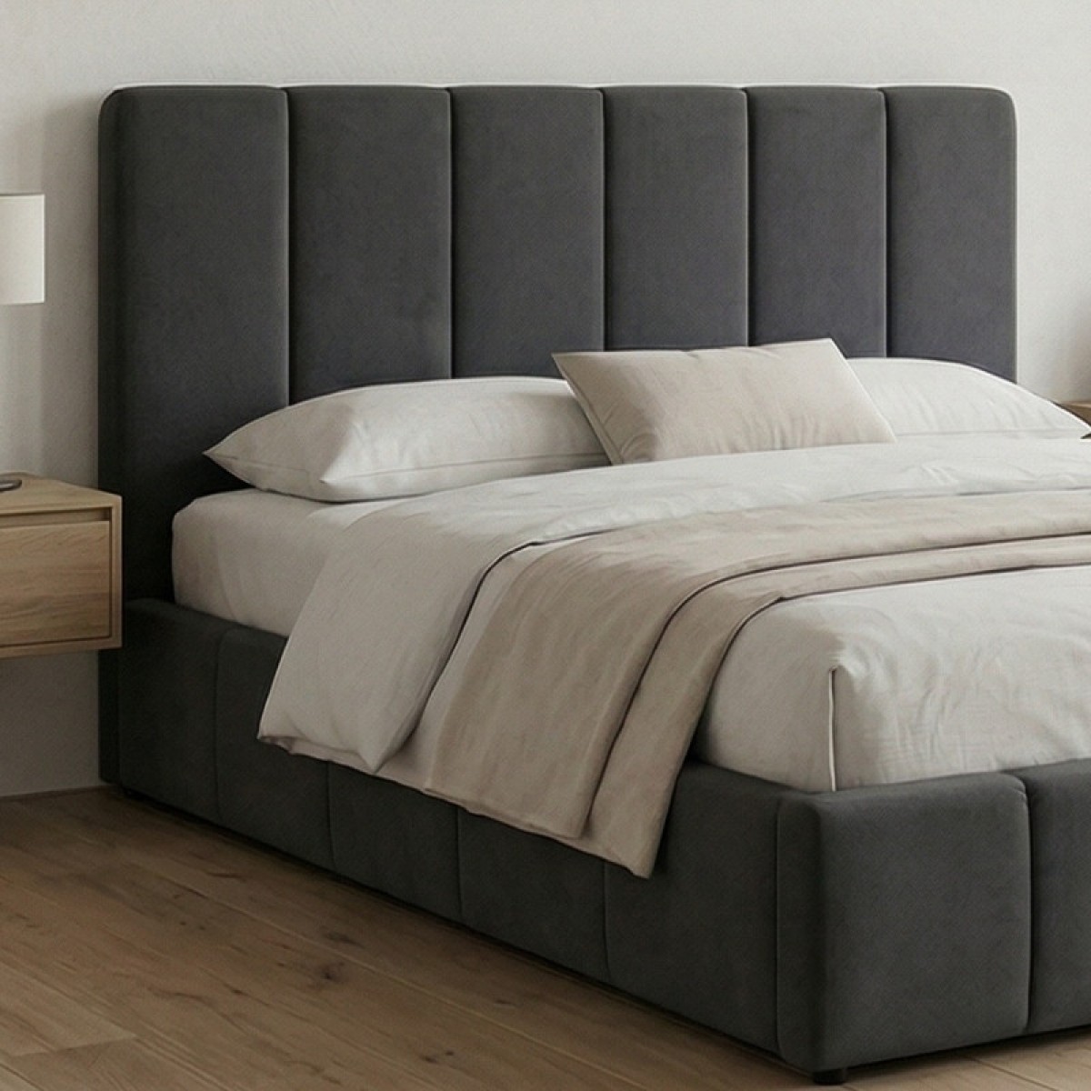 Κρεβάτι Nival Megapap υφασμάτινο με αποθηκευτικό χώρο χρώμα ανθρακί 160x200εκ.