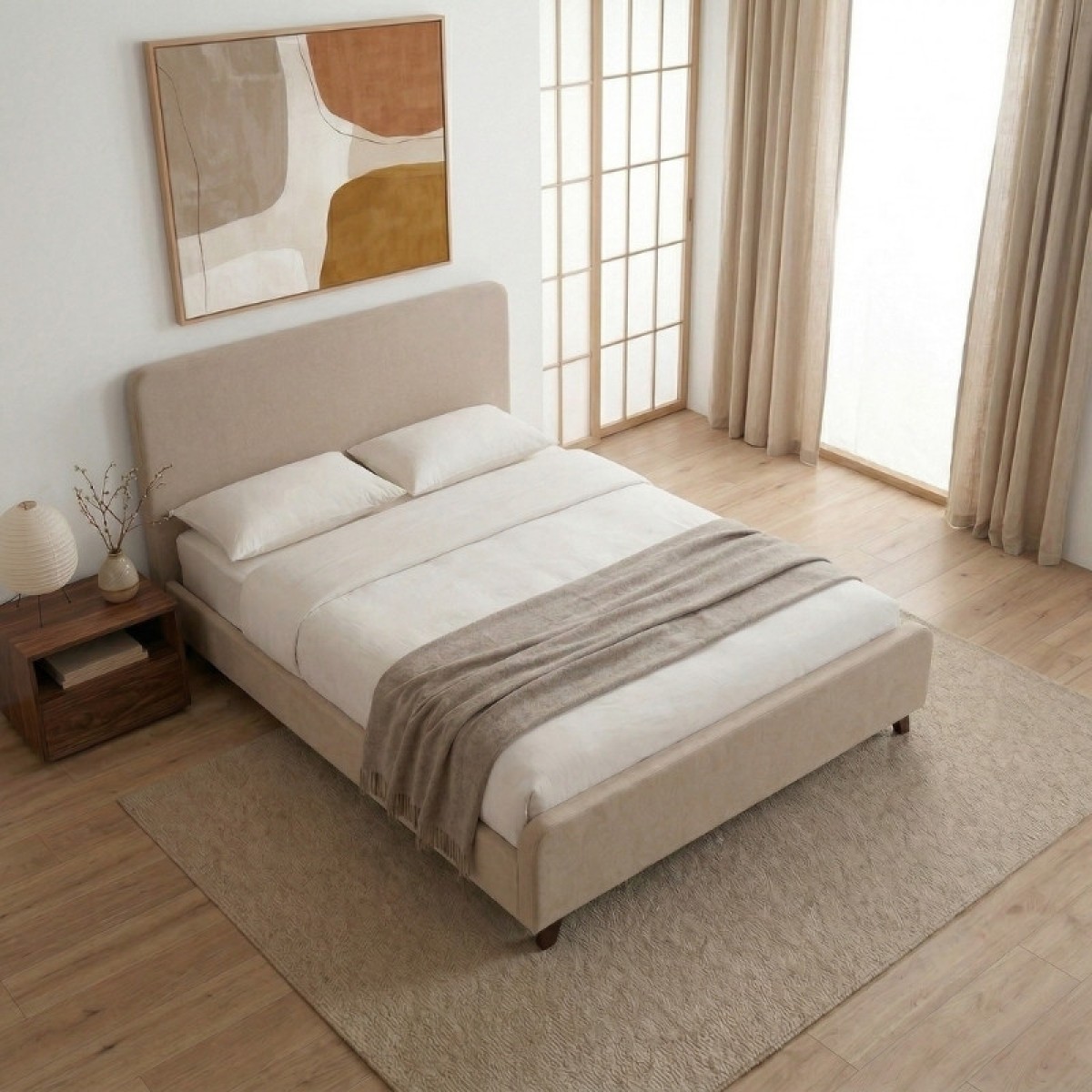 Κρεβάτι Ovelia Megapap υφασμάτινο χρώμα μπεζ 160x200εκ.