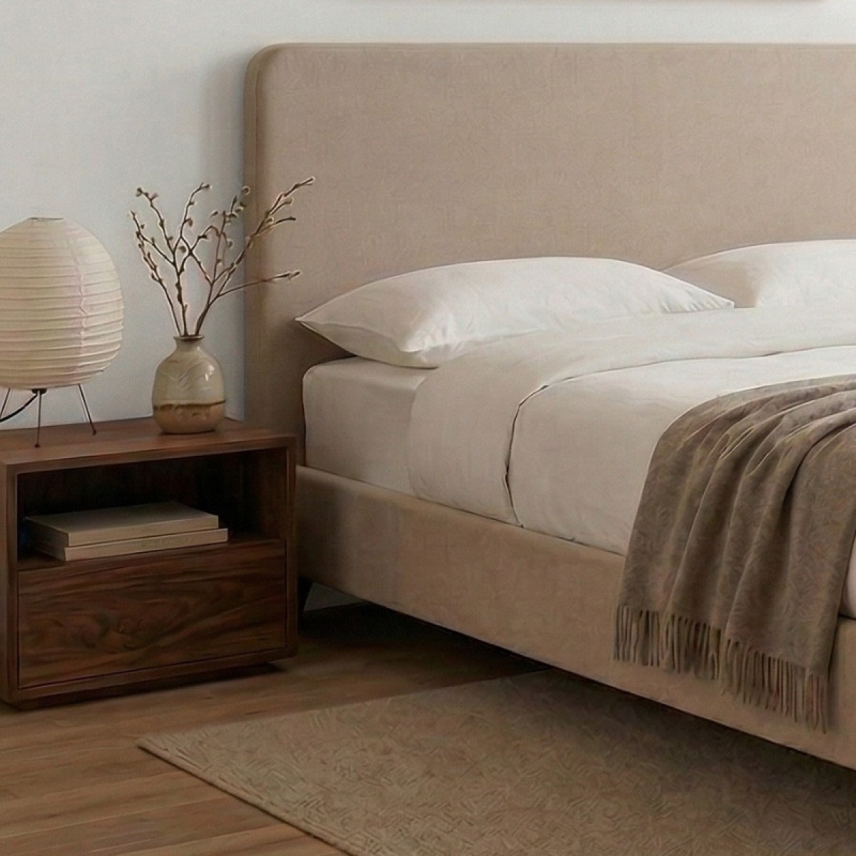 Κρεβάτι Ovelia Megapap υφασμάτινο χρώμα μπεζ 150x200εκ.