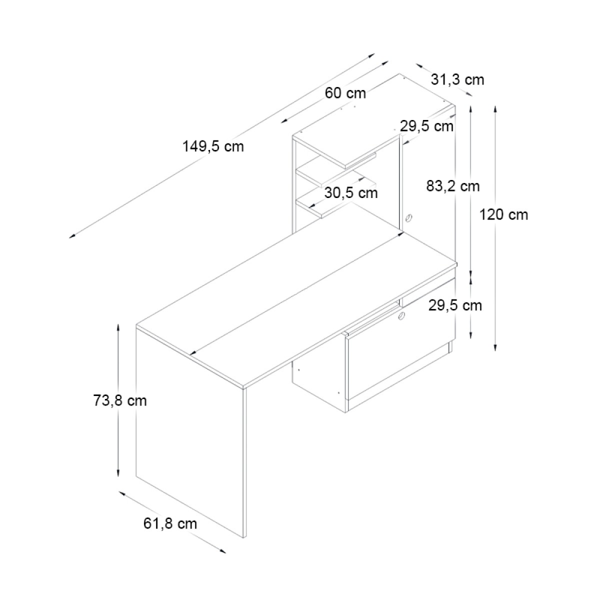 Γραφείο εργασίας Merino Megapap χρώμα sapphire oak 149,5x61,8x120εκ.
