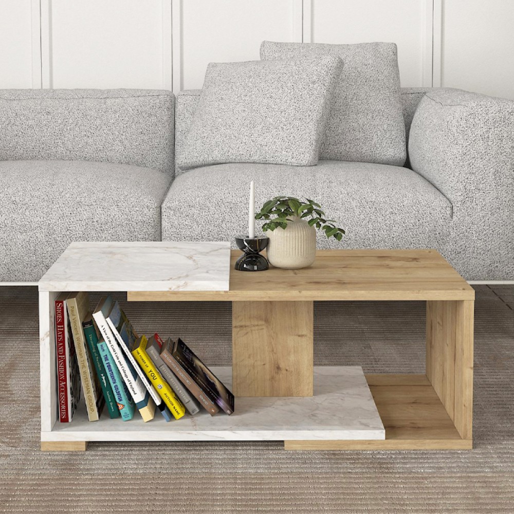 Τραπεζάκι σαλονιού Mareta Megapap χρώμα λευκό εφέ μαρμάρου - sapphire oak 81,8x50x35εκ. Τραπεζάκι σαλονιού Mareta Megapap χρώμα λευκό εφέ μαρμάρου - sapphire oak 81,8x50x35εκ.