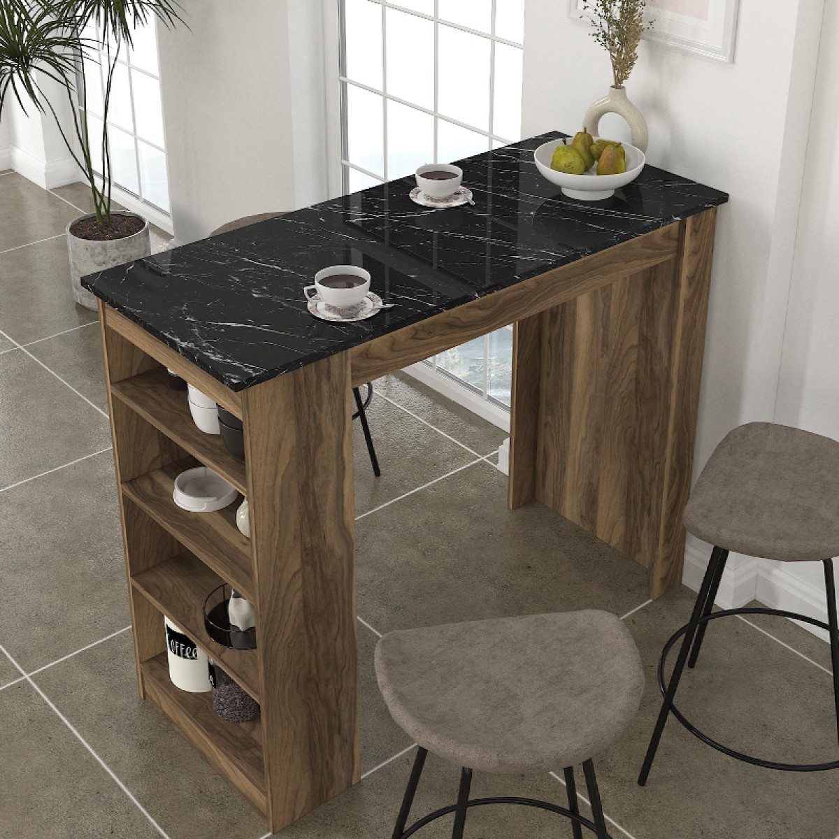 Τραπέζι μπαρ Monaco Megapap χρώμα καρυδί - μαύρο εφέ μαρμάρου 120x51,6x101,8εκ. Τραπέζι μπαρ Monaco Megapap χρώμα καρυδί - μαύρο εφέ μαρμάρου 120x51,6x101,8εκ.