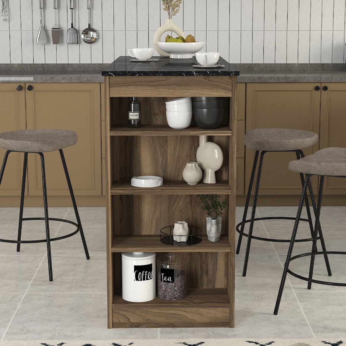 Τραπέζι μπαρ Monaco Megapap χρώμα καρυδί - μαύρο εφέ μαρμάρου 120x51,6x101,8εκ. Τραπέζι μπαρ Monaco Megapap χρώμα καρυδί - μαύρο εφέ μαρμάρου 120x51,6x101,8εκ.