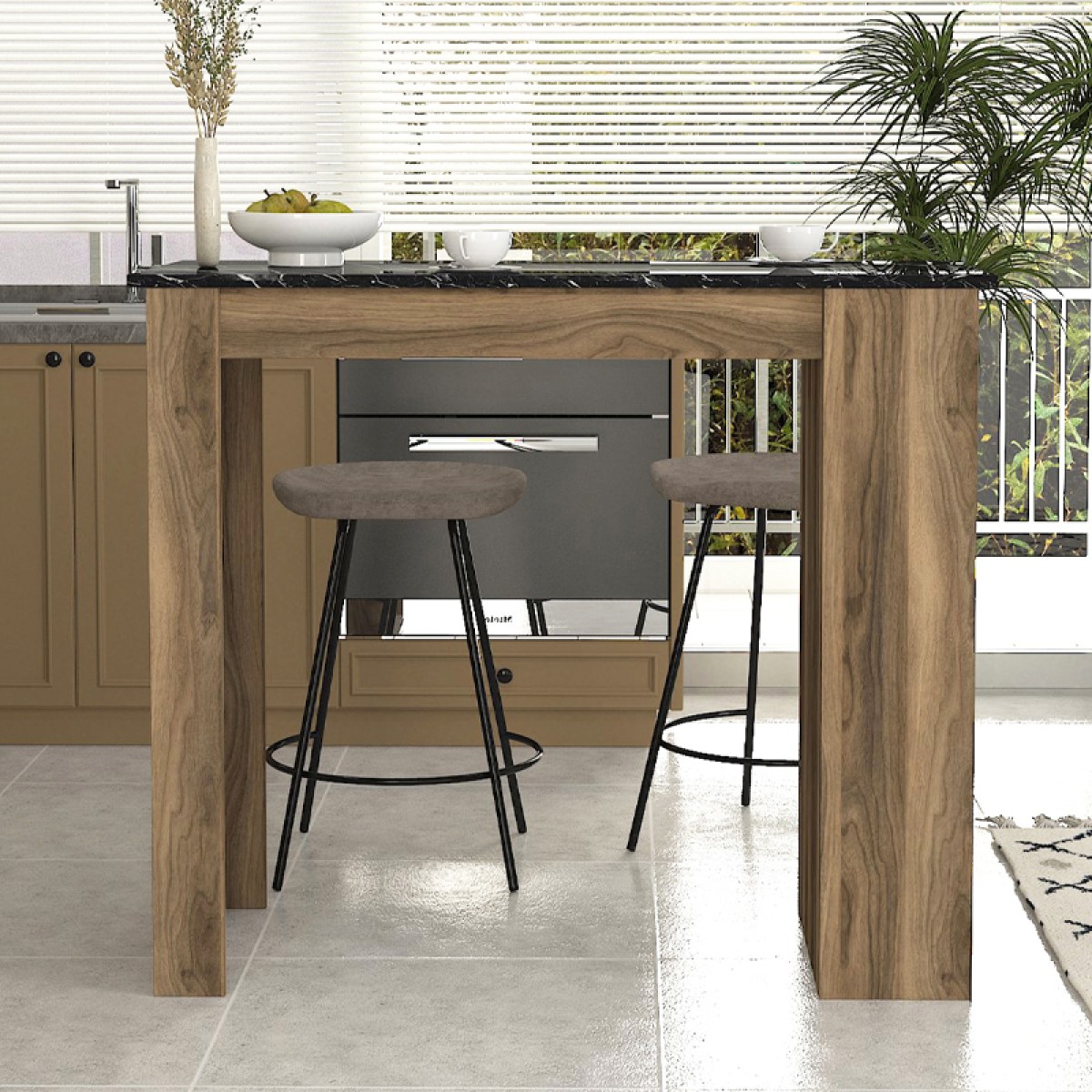 Τραπέζι μπαρ Monaco Megapap χρώμα καρυδί - μαύρο εφέ μαρμάρου 120x51,6x101,8εκ. Τραπέζι μπαρ Monaco Megapap χρώμα καρυδί - μαύρο εφέ μαρμάρου 120x51,6x101,8εκ.