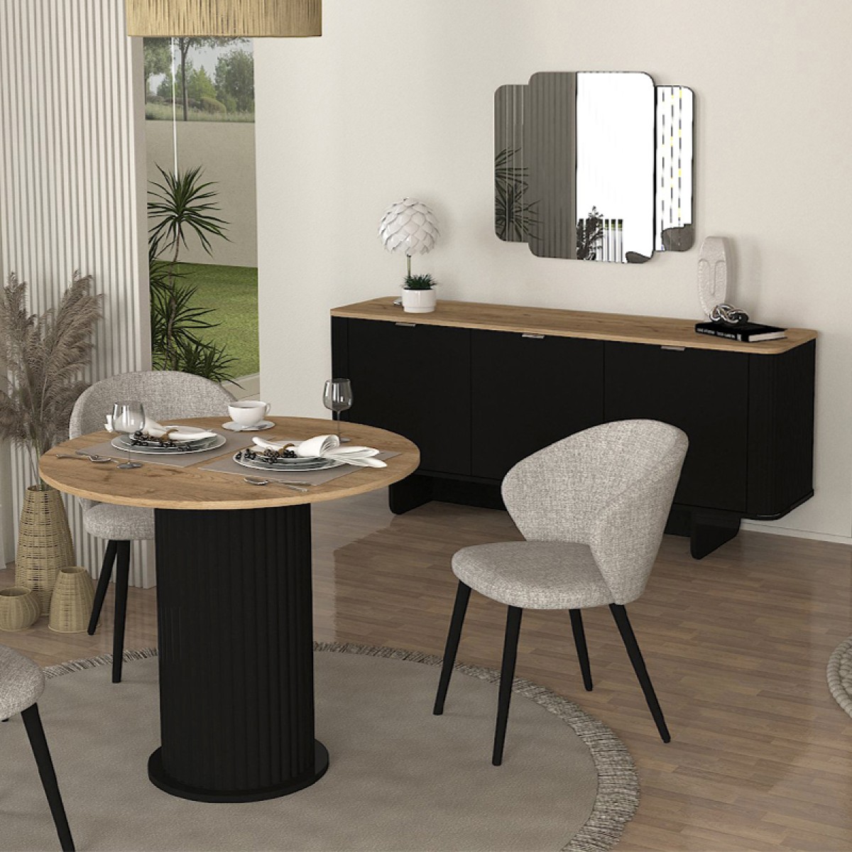 Τραπέζι Bohema Megapap χρώμα μαύρο - sepet oak Ø90x77,7εκ. Τραπέζι Bohema Megapap χρώμα μαύρο - sepet oak Ø90x77,7εκ.