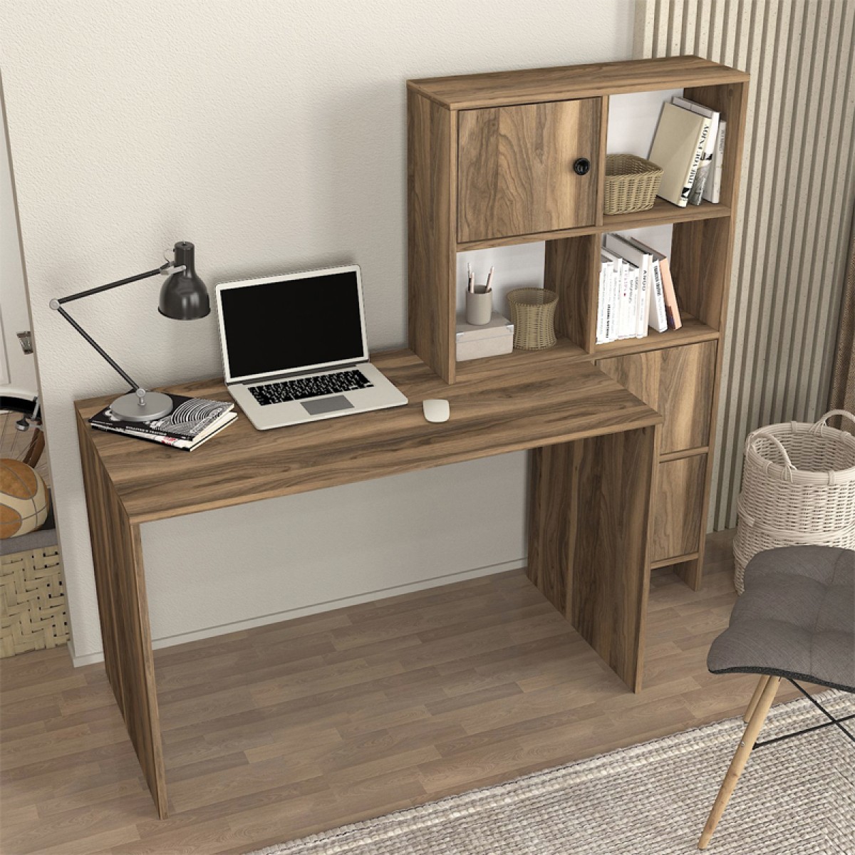 Γραφείο εργασίας Lesya Megapap αναστρέψιμο χρώμα καρυδί 159,2x59,6x141,2εκ.