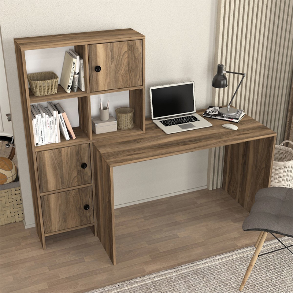 Γραφείο εργασίας Lesya Megapap αναστρέψιμο χρώμα καρυδί 159,2x59,6x141,2εκ.