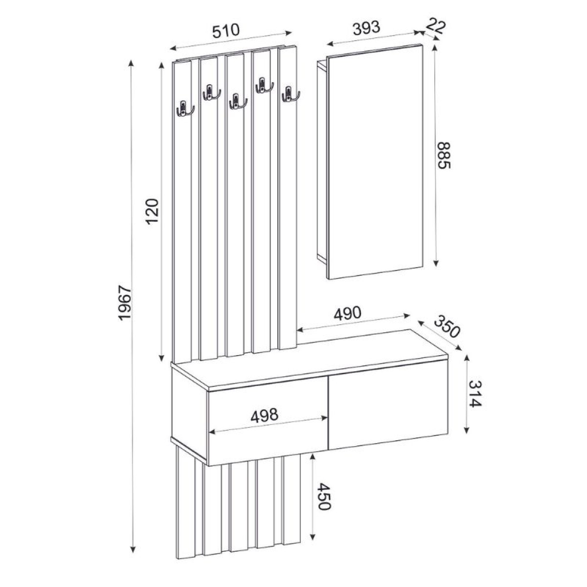 Έπιπλο εισόδου Kanso Megapap χρώμα ανθρακί - sepet oak 100x35x196,7εκ.