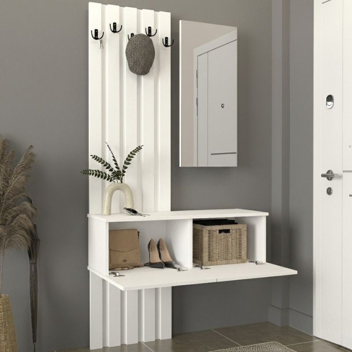 Έπιπλο εισόδου Kanso Megapap χρώμα λευκό 100x35x196,7εκ.