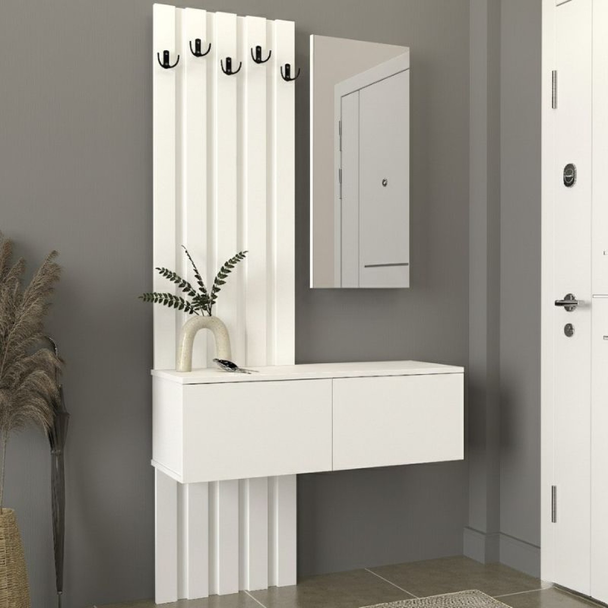 Έπιπλο εισόδου Kanso Megapap χρώμα λευκό 100x35x196,7εκ.