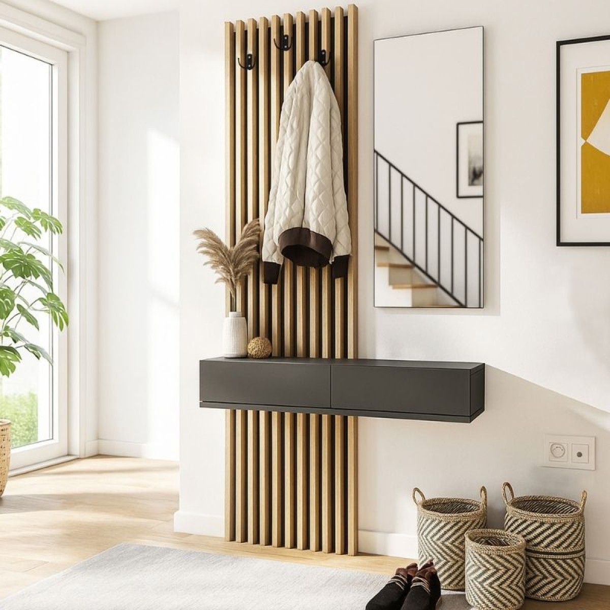 Έπιπλο εισόδου Elois Megapap χρώμα ανθρακί - sepet oak 96,6x26,8x195,5εκ.