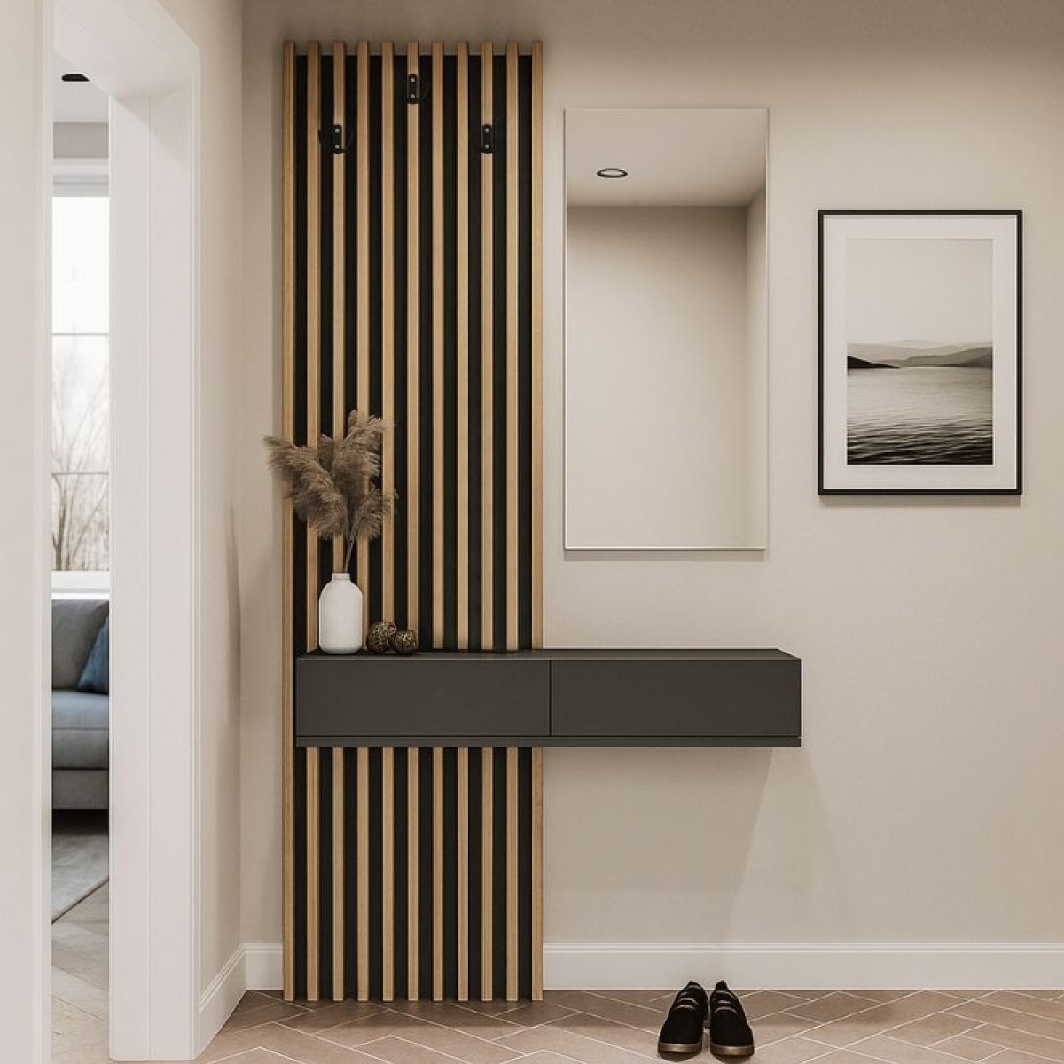 Έπιπλο εισόδου Elois Megapap χρώμα ανθρακί - sepet oak 96,6x26,8x195,5εκ.