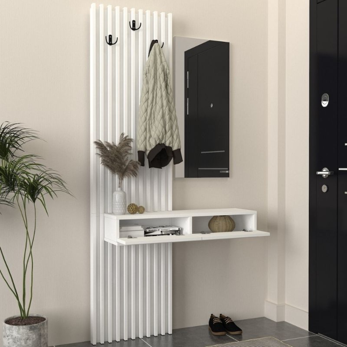 Έπιπλο εισόδου Elois Megapap χρώμα λευκό 96,6x26,8x195,5εκ.