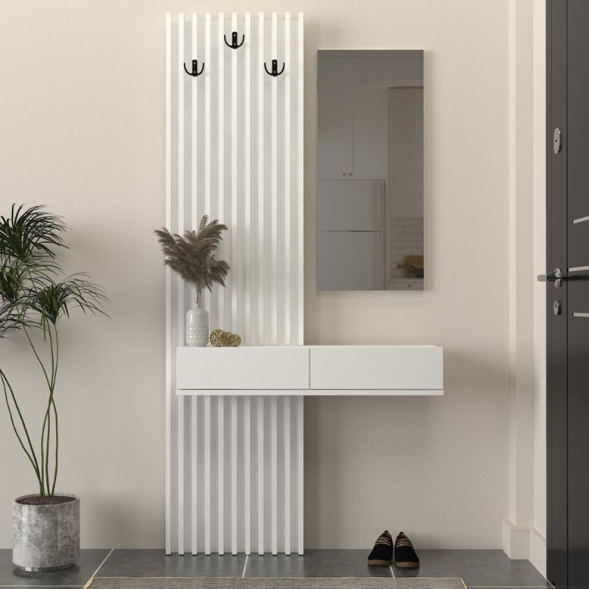 Έπιπλο εισόδου Elois Megapap χρώμα λευκό 96,6x26,8x195,5εκ.