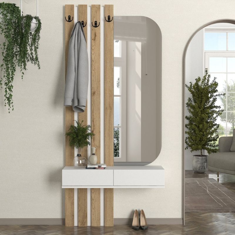 Έπιπλο εισόδου Reyas Megapap χρώμα λευκό - sepet oak 90x27x205,6εκ.