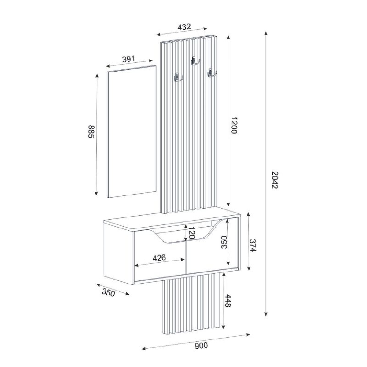 Έπιπλο εισόδου Naro Megapap χρώμα λευκό - sepet oak 90x35x204,2εκ.