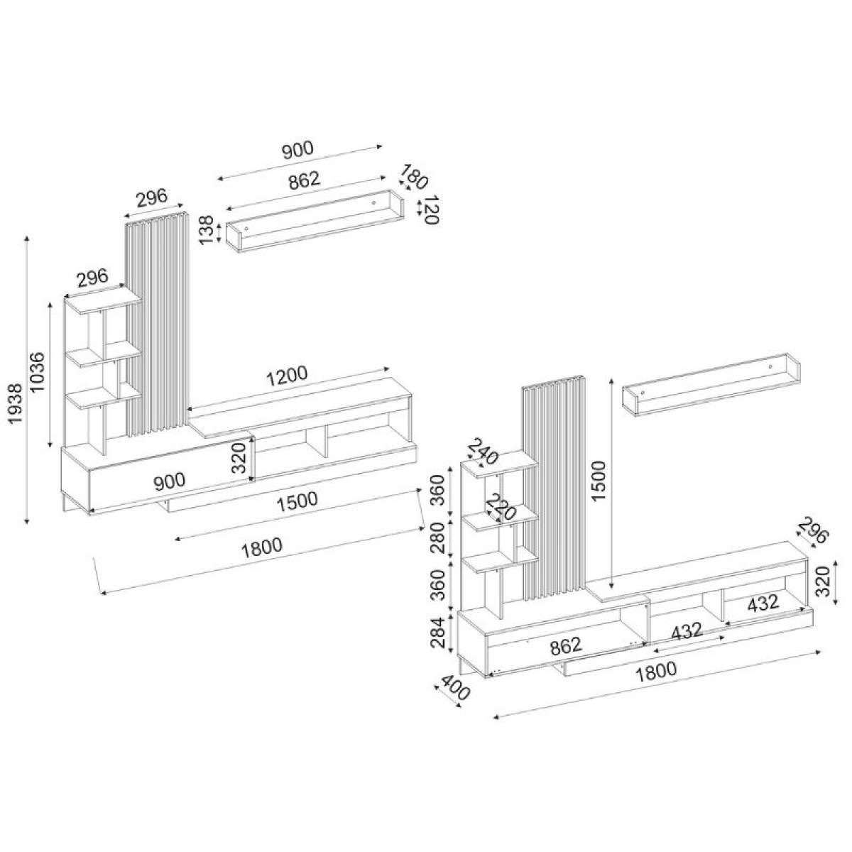 Σύνθεση τηλεόρασης Vermont Megapap χρώμα λευκό - sepet oak 180x40x193,8εκ.