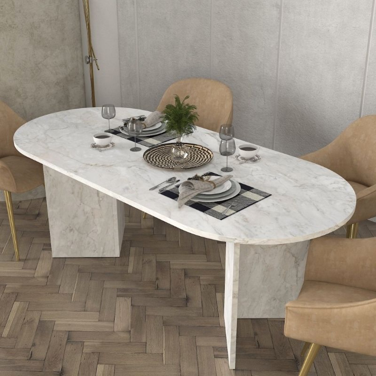 Τραπέζι Cortado Megapap χρώμα λευκό εφέ μαρμάρου 200x90x74εκ.