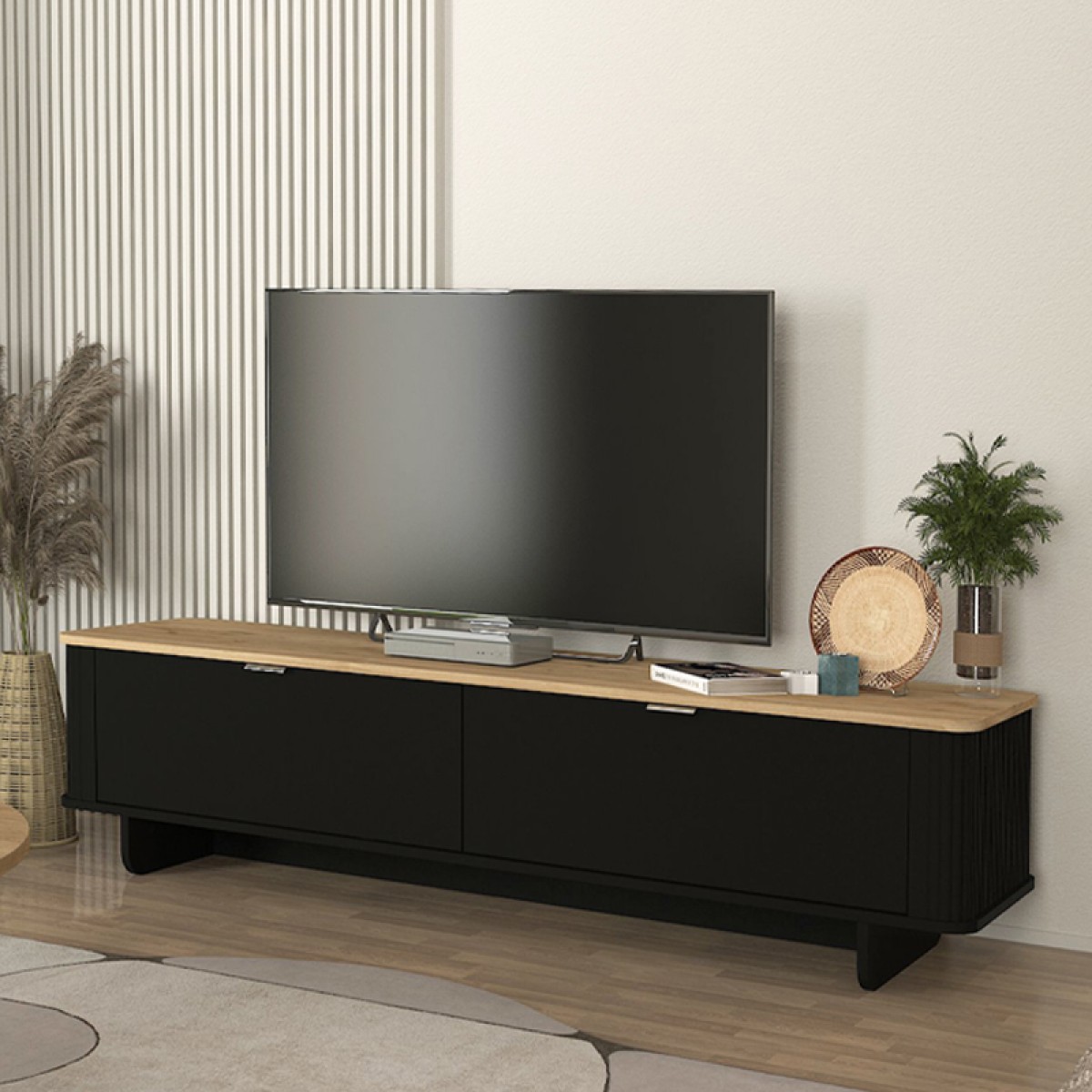 Έπιπλο τηλεόρασης Bohema Megapap χρώμα μαύρο - sepet oak 180x47x45,6εκ.