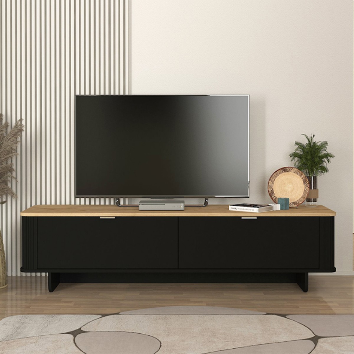 Έπιπλο τηλεόρασης Bohema Megapap χρώμα μαύρο - sepet oak 180x47x45,6εκ.