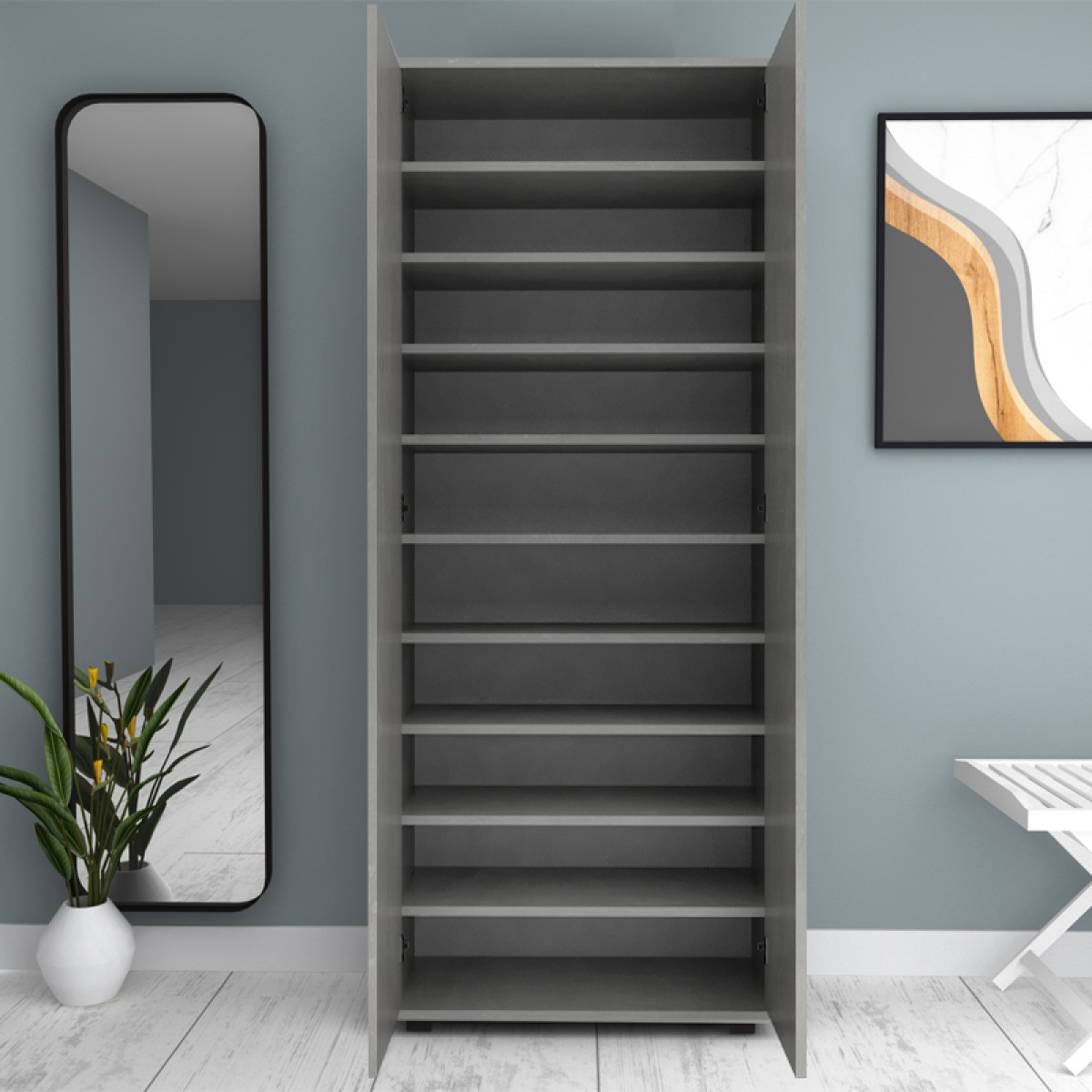 Ντουλάπα ρούχων - παπουτσοθήκη Eric Megapap δίφυλλη χρώμα γκρι σκυροδέματος 76x36x187εκ.