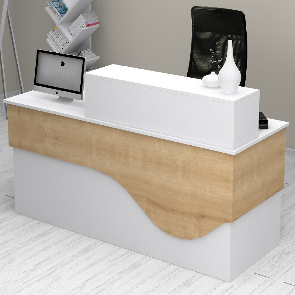 Γραφείο υποδοχής - reception Dustin Megapap χρώμα λευκό - φυσικό οξιάς 160x60x101,8εκ.
