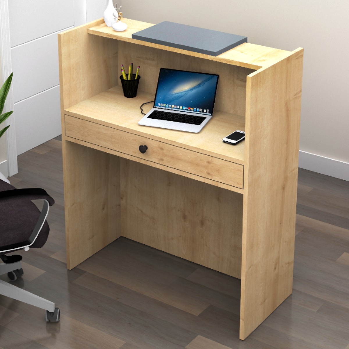 Γραφείο υποδοχής - reception Mezzo Megapap χρώμα φυσικό οξιάς - ανθρακί 90x40x110εκ.