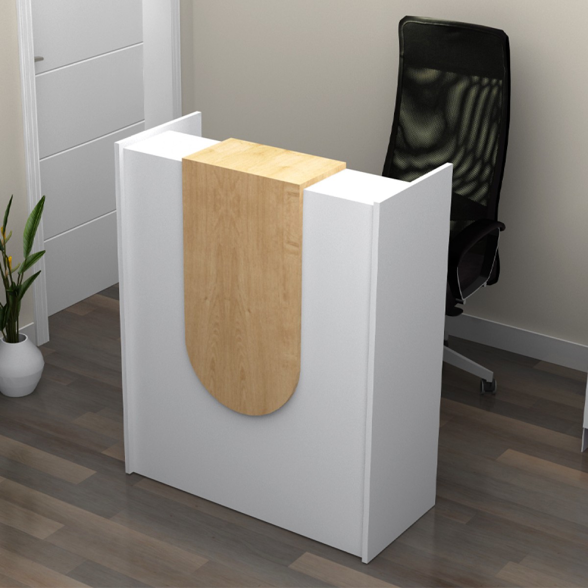 Γραφείο υποδοχής - reception Mezzo Megapap χρώμα λευκό - φυσικό οξιάς 90x40x110εκ.