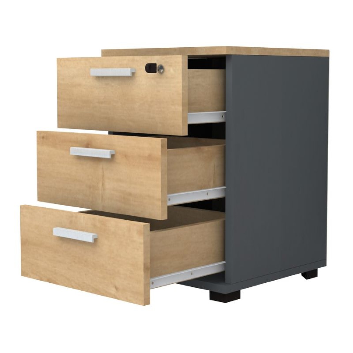 Συρταριέρα γραφείου με κλειδαριά επαγγελματική Venturo Megapap χρώμα ανθρακί - φυσικό οξιάς 39x40x57εκ.