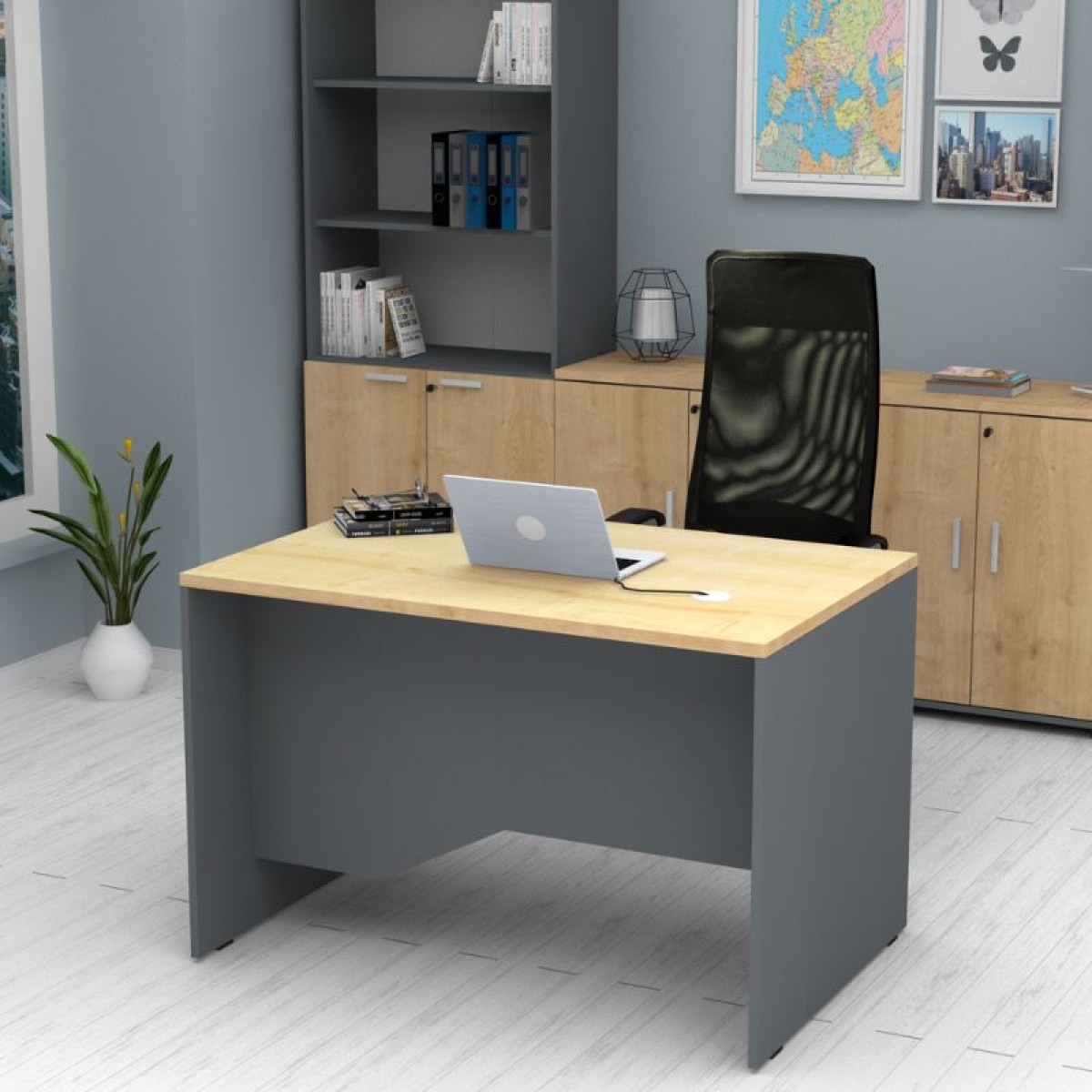 Γραφείο επαγγελματικό Venturo Megapap χρώμα ανθρακί - φυσικό οξιάς 120x80x75εκ.