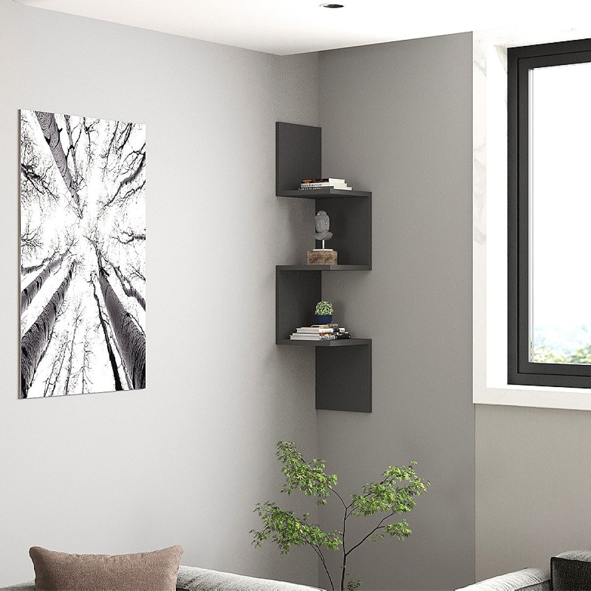 Ραφιέρα τοίχου Zikzak Megapap χρώμα ανθρακί 25x25x105,4εκ.