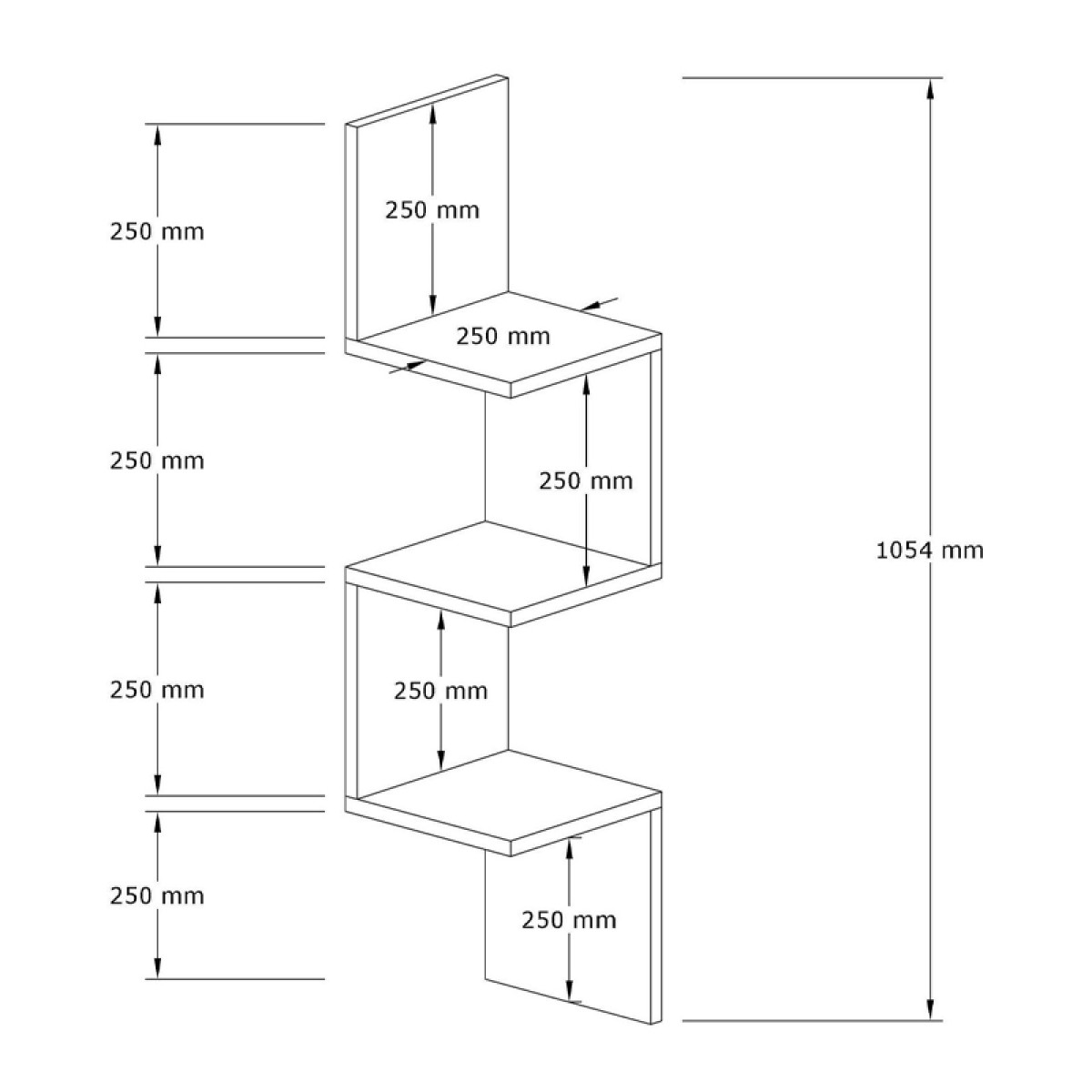 Ραφιέρα τοίχου Zikzak Megapap χρώμα ανθρακί 25x25x105,4εκ.