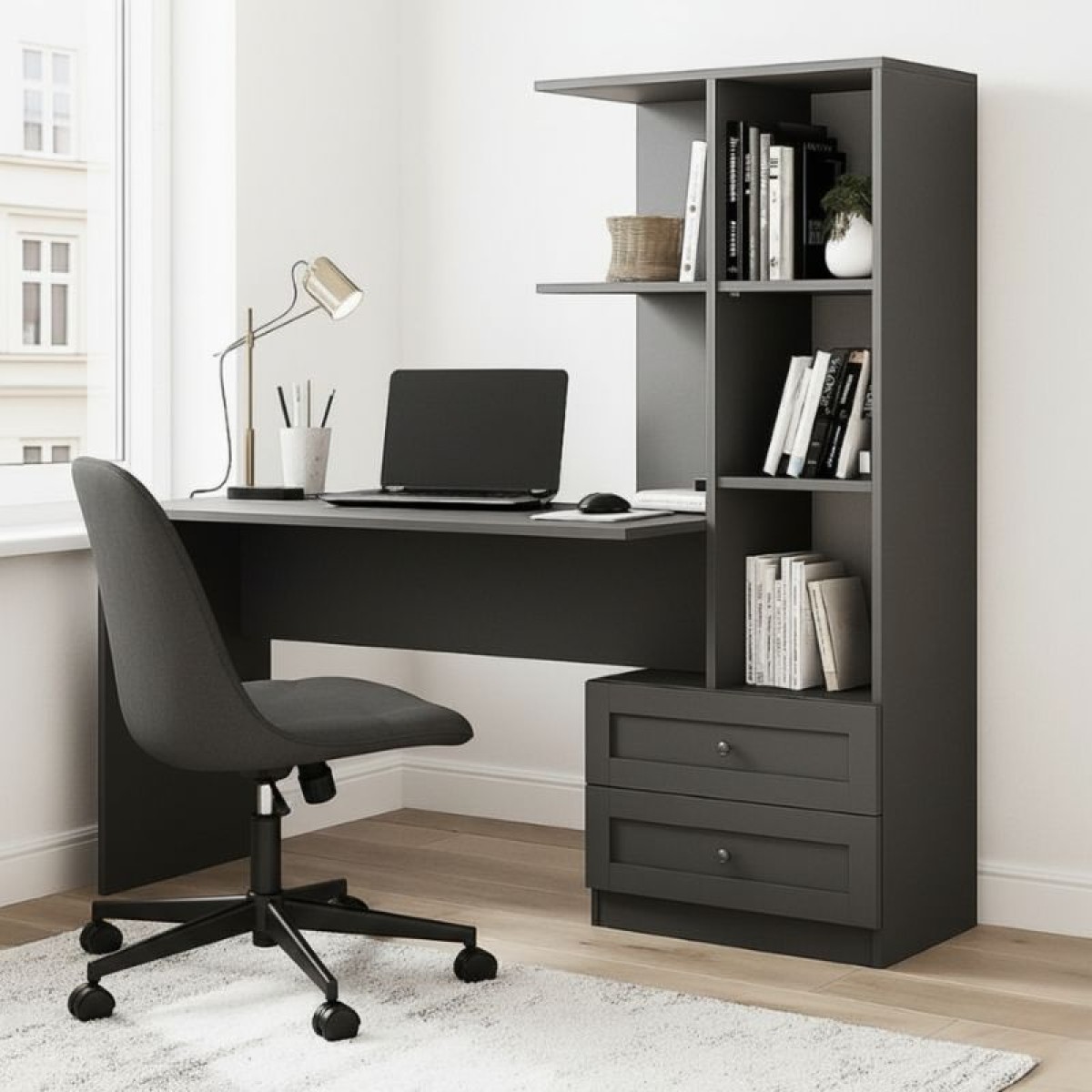 Γραφείο εργασίας Mantra Megapap χρώμα ανθρακί 150x60x152εκ.