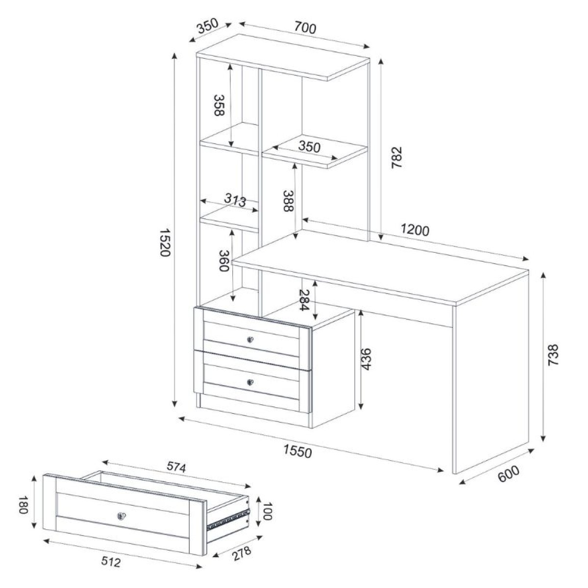 Γραφείο εργασίας Mantra Megapap χρώμα ανθρακί 150x60x152εκ.