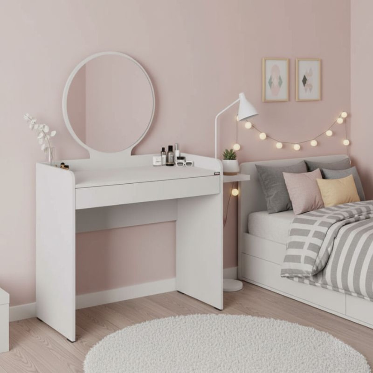 Τουαλέτα με καθρέπτη Curve Megapap χρώμα λευκό 90x47x142εκ.