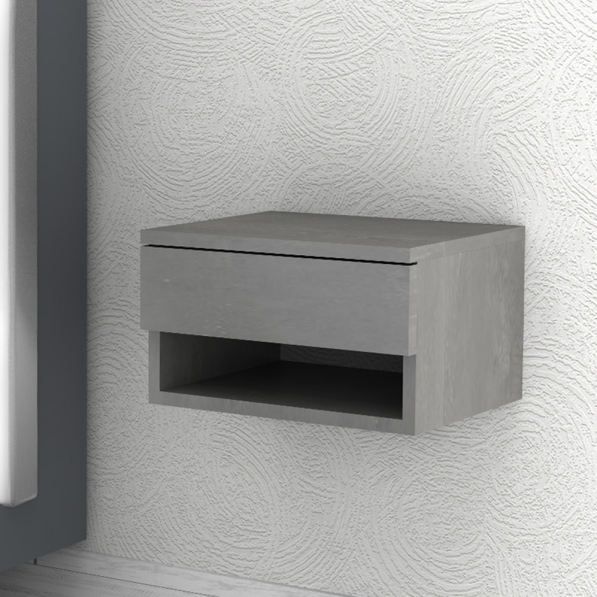 Κομοδίνο επιτοίχιο Mary Megapap χρώμα γκρι σκυροδέματος 40x30x23εκ.