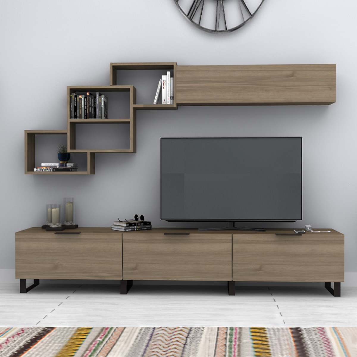 Σύνθεση τηλεόρασης Heydar Megapap χρώμα καρυδί 210x35x40εκ.