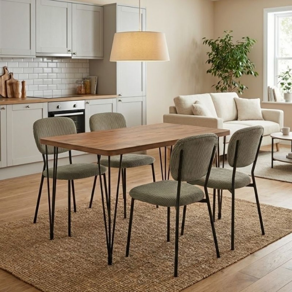 Σετ τραπεζαρία 5τμχ Roger - Kevin Megapap Mdf - ύφασμα χρώμα ακακίας - λαδί 120x70x75εκ.