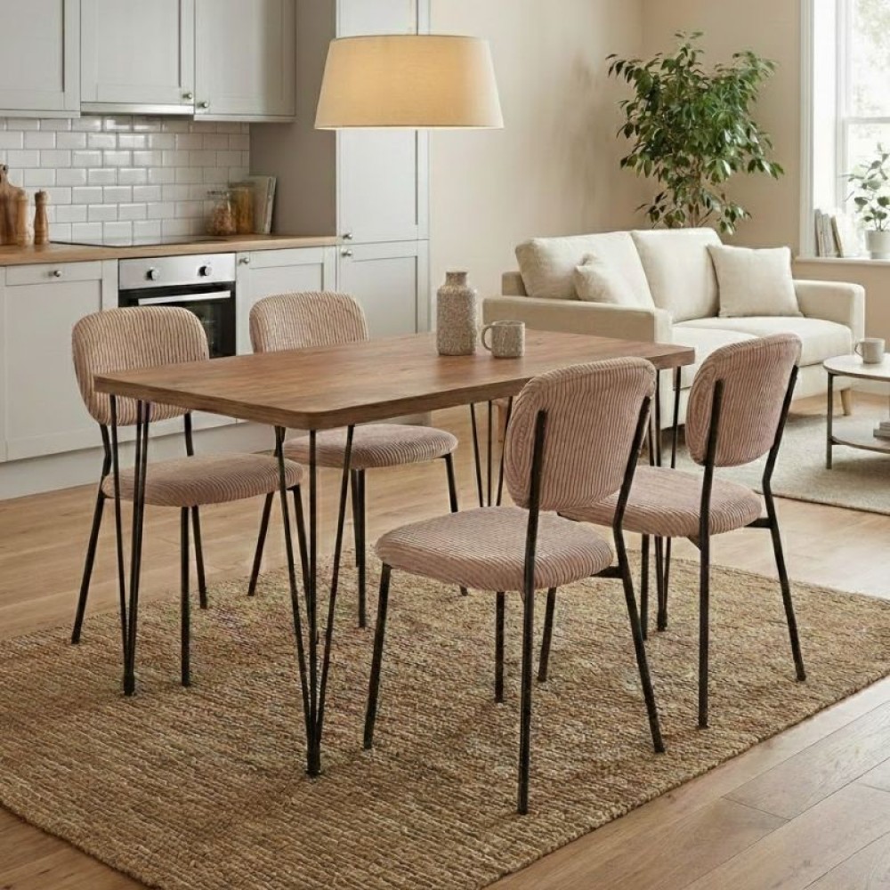 Σετ τραπεζαρία 5τμχ Roger - Kevin Megapap Mdf - ύφασμα χρώμα ακακίας - μόκα 120x70x75εκ.