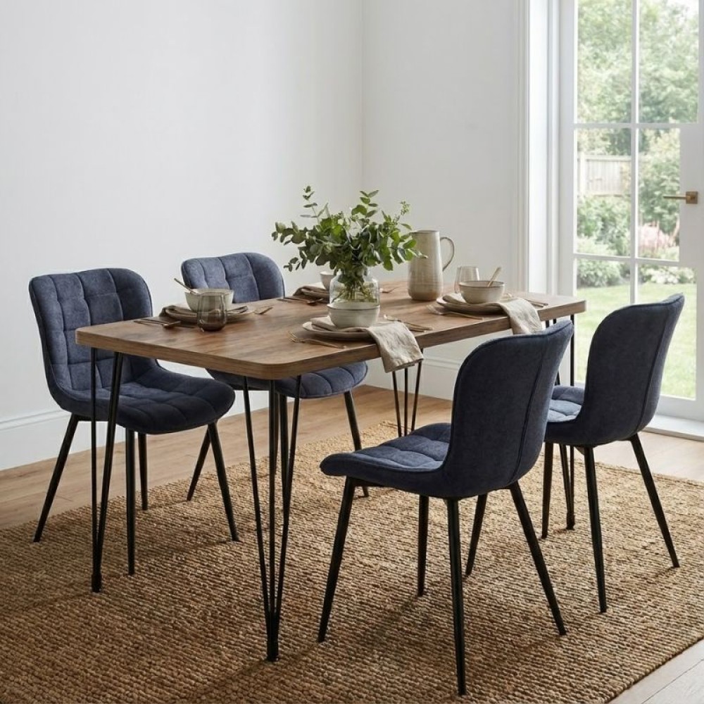 Σετ τραπεζαρία 5τμχ Roger - Chiara Megapap Mdf - ύφασμα χρώμα ακακίας - ανθρακί 120x70x75εκ.