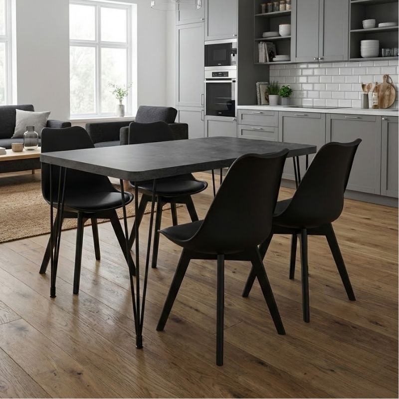 Σετ τραπεζαρία 5τμχ Roger - Viva Megapap Mdf - PP χρώμα σκούρο γκρι σκυροδέματος - μαύρο 120x70x75εκ.