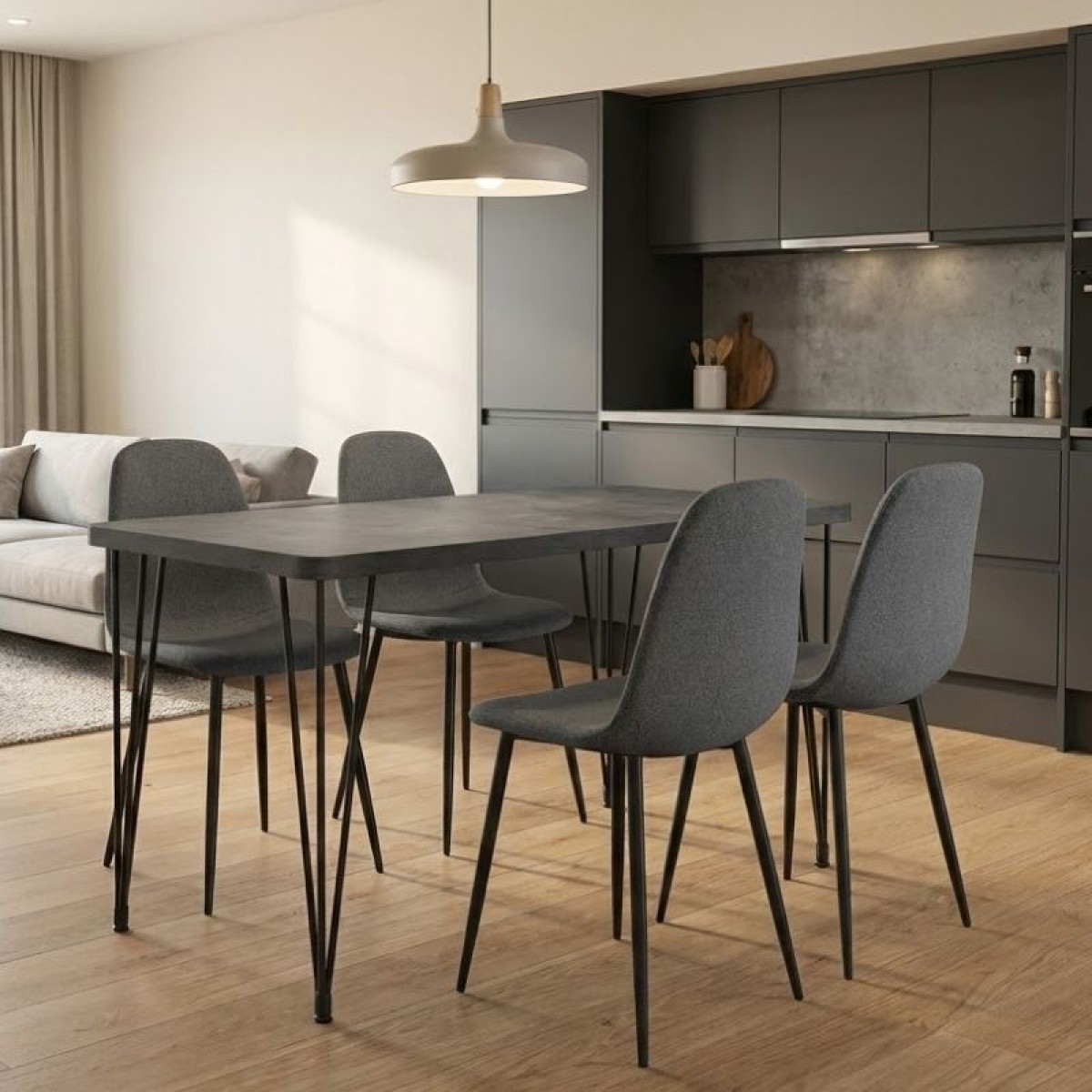 Σετ τραπεζαρία 5τμχ Roger - Iris Megapap Mdf - ύφασμα χρώμα σκούρο γκρι σκυροδέματος - γκρι 120x70x75εκ.