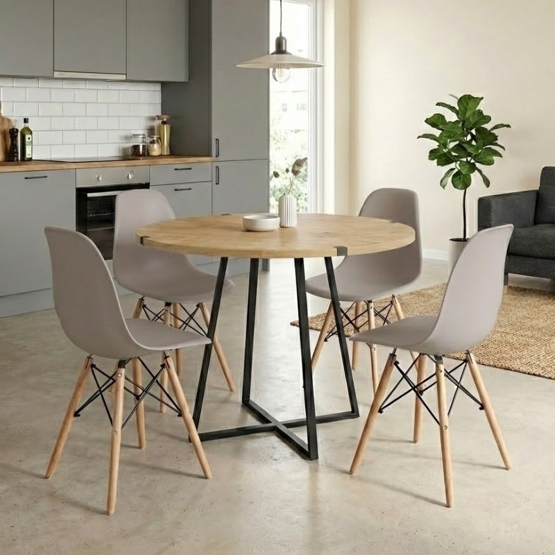 Σετ τραπεζαρία 5τμχ Rubes - Nova Megapap χρώμα φυσικό οξιάς - cappuccino Ø100x78εκ.