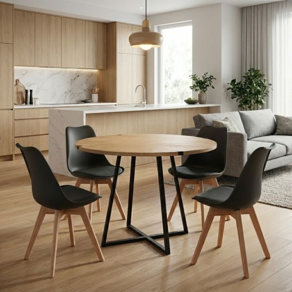 Σετ τραπεζαρία 5τμχ Rubes - Viva Megapap χρώμα φυσικό οξιάς - μαύρο Ø100x78εκ.