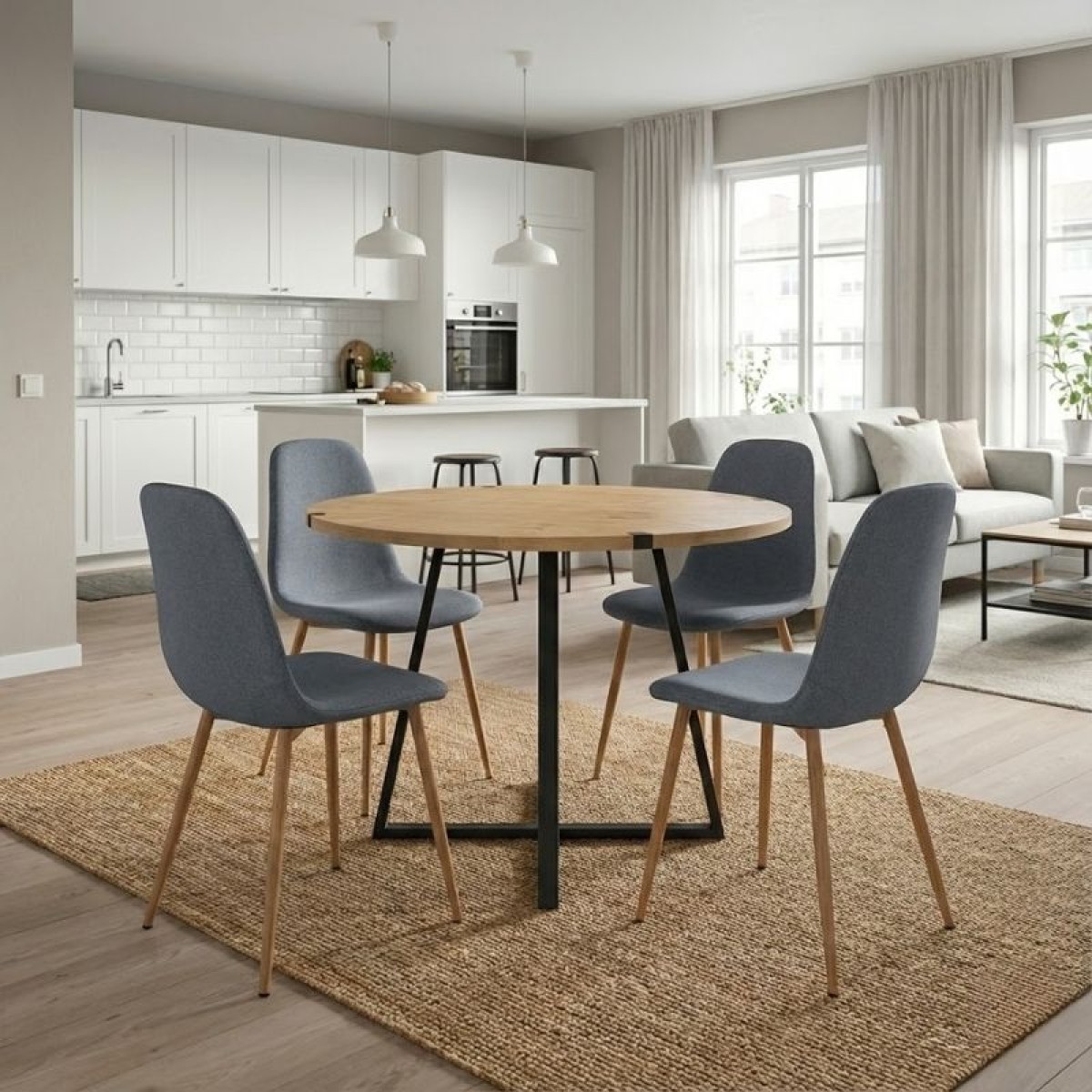 Σετ τραπεζαρία 5τμχ Rubes - Iris Megapap χρώμα φυσικό οξιάς - γκρι Ø100x78εκ.